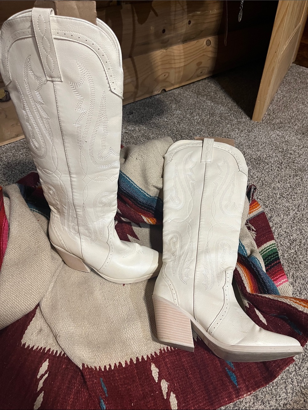 Sugar White Knee High Western Heeled Cowboy Boots